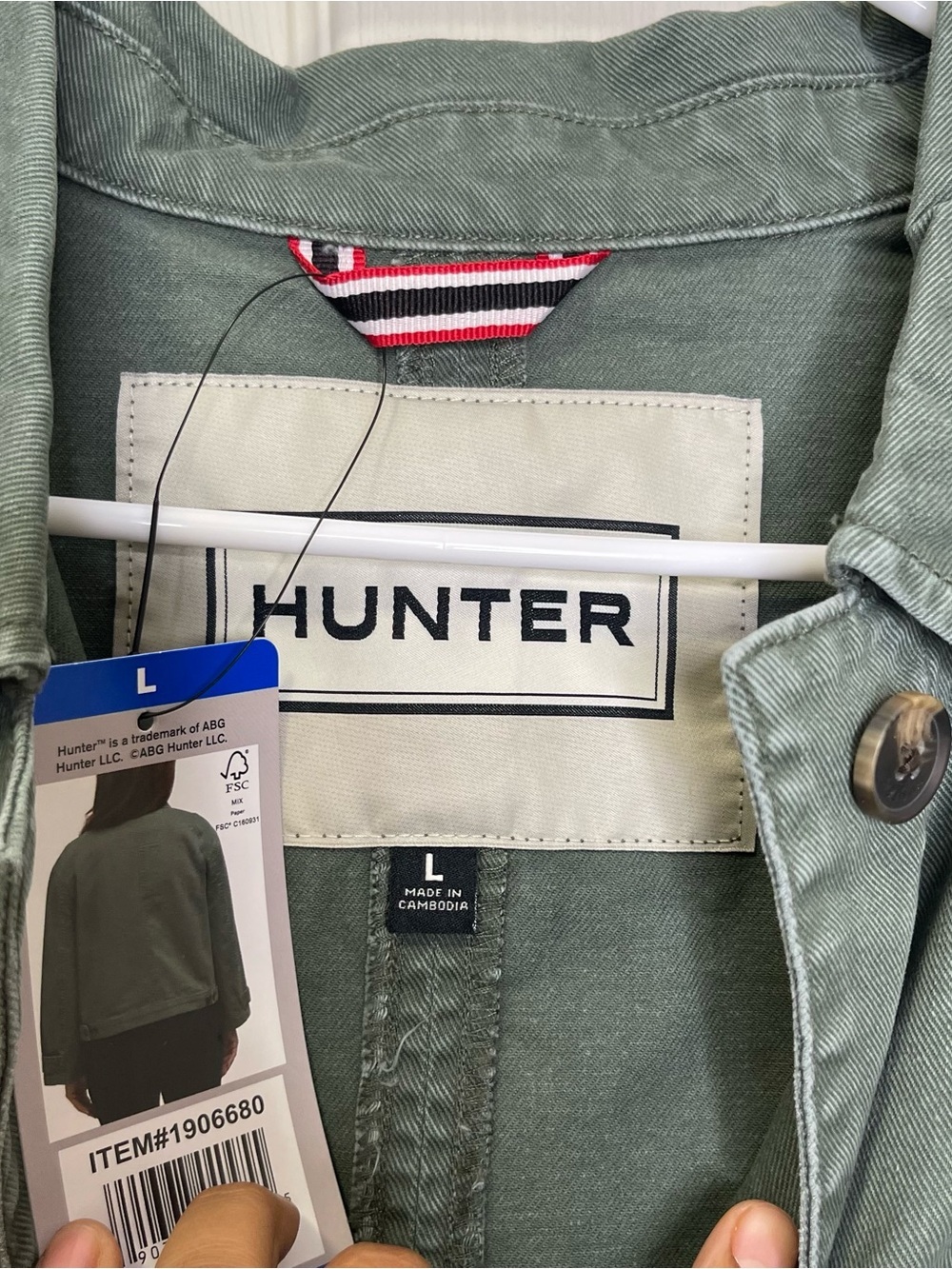 Hunter Women's Cropped Green Utility Long Sleeve Jacket Sz L - Picture 2 of 8
